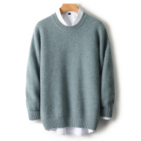 秋冬新款七针加厚菠萝针提花澳洲羊毛衫男圆领针织打底衫