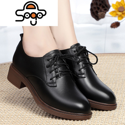 七色王国小皮鞋英伦系带圆头女士皮女鞋软皮软底妈妈秋季深口单鞋女粗跟休闲鞋