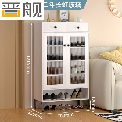 晋舰家用钢制鞋柜带抽屉入户门储物柜大容量收纳柜-两门两斗长虹玻璃