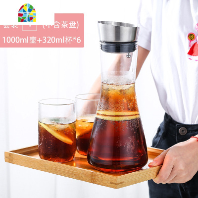 耐热玻璃凉水壶家用餐厅水瓶套装泡茶壶大容量柠檬果汁冷水壶 FENGHOU 套装二1200ml单壶+6只杯