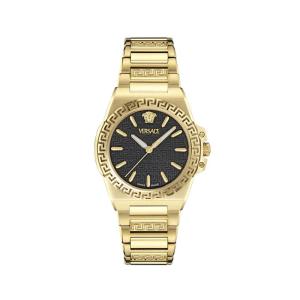 范思哲Versace手表女瑞士制造石英金色表带黑色表盘不锈钢 Black