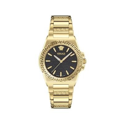 范思哲Versace手表女瑞士制造石英金色表带黑色表盘不锈钢