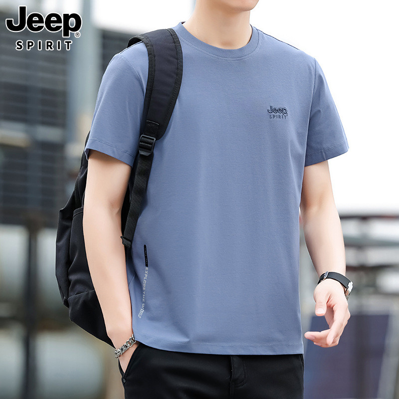 JEEP SPIRIT 25夏男士T恤刺绣圆领短袖宽松潮流印花时尚休闲上衣