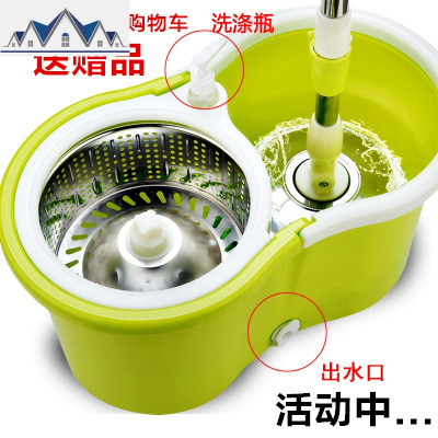 加厚拖把桶旋转式通用杆家用双驱动不锈钢免手洗自动懒人拖地墩布 三维工匠