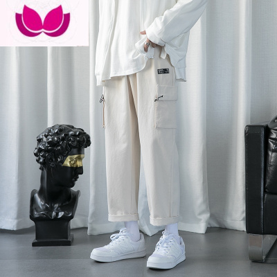 七斓米白色工装裤子男韩版潮流痞帅直筒宽松阔腿vibe裤子高街ins潮牌