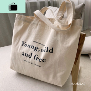 复古风托特包帆布袋单肩包手提大容量购物袋男女学生书包NEW LAKE YOUNGANDFREE 横向大号女士单肩包 YOUNGANDFREE横向大号