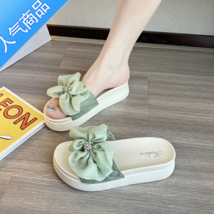SUNTEK凉拖鞋女外穿时尚松糕跟厚底拖鞋高级感蝴蝶结海边沙滩鞋小香风