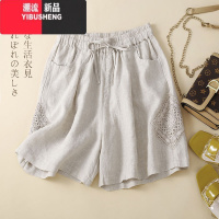 YIBUSHENG妈妈装短裤女季文艺复古镂空钩花棉麻休闲裤显瘦宽松直筒裤
