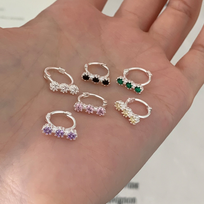 S925纯银彩色锆石小花耳钉女时尚小香风个性耳环耳饰春夏新潮送女朋友老婆情人节七夕生日礼物