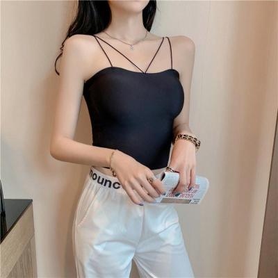 黑色学生外穿韩版短款百搭交叉美背带胸垫吊带背心打底上衣女