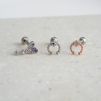 韩国进口耳钉迷你镶钻弧形爱心马蹄小巧耳骨钉钛钢粗针旋转球堵送女朋友老婆情人节七夕生日礼物