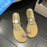 SUNTEK仙女风法式凉拖鞋女夏季外穿2023年新款平底高跟水钻套趾小众凉鞋