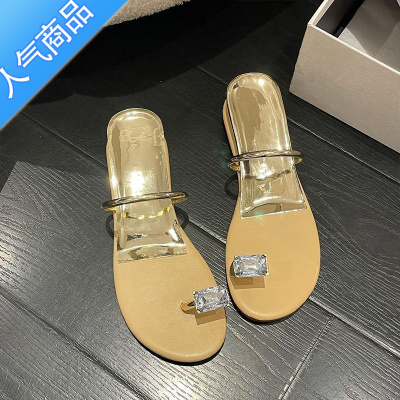 SUNTEK仙女风法式凉拖鞋女夏季外穿2023年新款平底高跟水钻套趾小众凉鞋