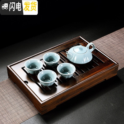 三维工匠竹制茶盘小号家用储水茶台功夫茶具套装简约干泡茶海圆形茶托实木 碳色长方形盛水中号+一壶四杯送茶巾茶笔茶夹