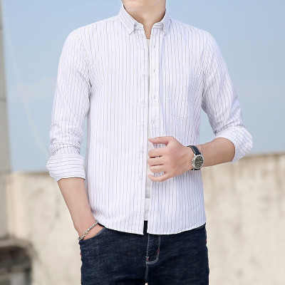 梵克公牛2021春秋新款条纹衬衫日系长袖男士衬衣棉休闲韩版学生流外穿上衣