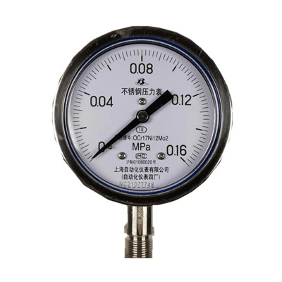 上自仪不锈钢压力表/ 隔膜/耐震式Y-100BF 接口M20×1.5 量程0-0.01Mpa定 带三色环
