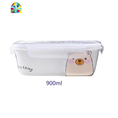 陶瓷饭盒食品盒带盖保鲜盒微波炉饭盒长方形汤碗密封碗上班族饭碗 FENGHOU 卡扣盖哮天犬单格