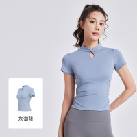 新款国风瑜伽短袖女盘扣中式运动上衣夏季国潮瑜伽服