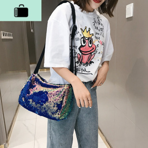 简约亮片包包2020新款潮个性韩版斜跨女包休闲时尚单肩饺子包NEW LAKE女斜挎包