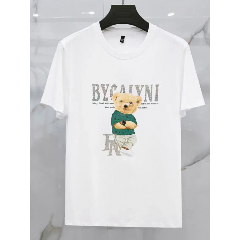 2026夏季新款情侣轻奢男装短袖T恤修身小熊潮流圆领打底衫 潮牌