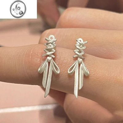 JiMi白色蝴蝶结耳环耳钉丝带冷淡风艺术气质精致法式复古轻奢高级耳饰