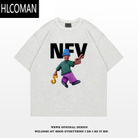 HLCOMAN美式设计感卡通人物印花短袖t恤男夏季潮牌百搭宽松上衣