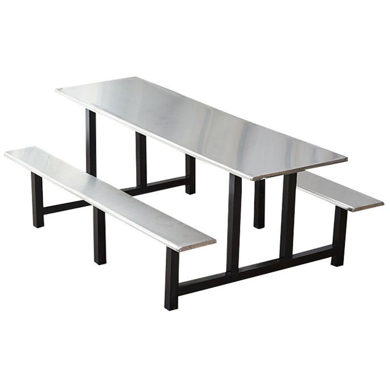 帅畅学校食堂不锈钢餐桌椅4人6人8人位员工饭堂连体快餐桌椅组合8人位(黑色支架款)