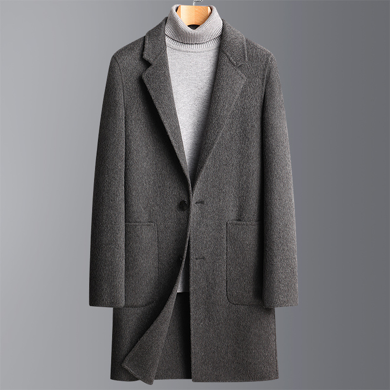 秋冬阿尔巴卡羊毛双面呢大衣男士中长款加厚休闲羊毛大衣男装外套
