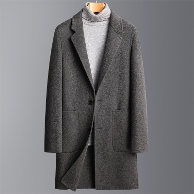 秋冬阿尔巴卡羊毛双面呢大衣男士中长款加厚休闲羊毛大衣男装外套