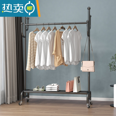敬平轻奢晾衣架落地室内家用阳台卧室单杆宿舍挂凉晒被子器衣帽带轮 黑色长150高172配20轮子