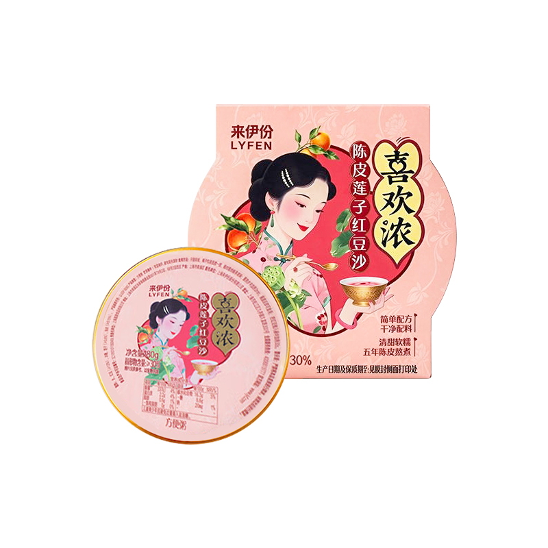 [满199-100]来伊份陈皮莲子红豆沙180g*1盒即食营养早餐速食代餐粥甜品来一份