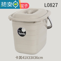敬平创意塑料加厚长方形带盖手提水桶家用米桶储水桶洗车桶泡脚桶 L0827卡其26L