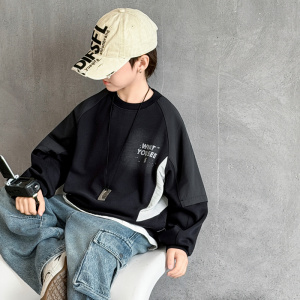 男童假两件卫衣春秋款2026新款春季儿童打底衫酷帅中大童韩版上衣