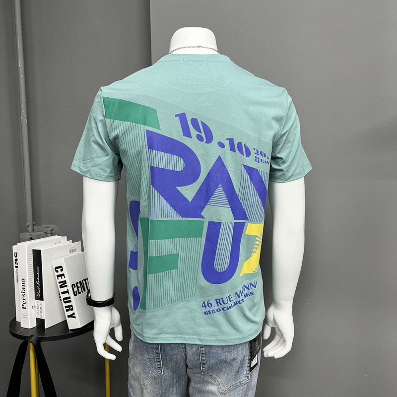 欧洲站修身圆领短袖T恤男士潮i时尚丝光棉半袖打底衫上衣抖音