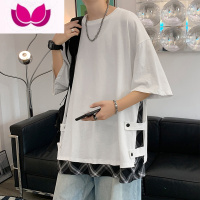 七斓夏季薄款假短袖T恤男排扣拼接潮牌ins休闲青少年日系体恤上衣