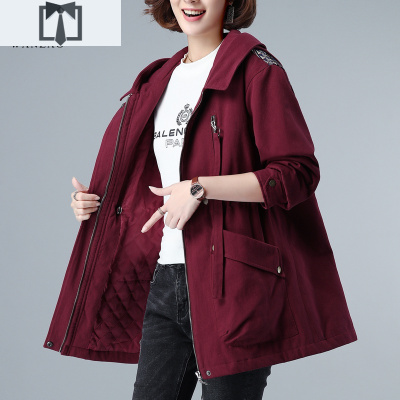 SUNTEK大码夹棉外套女中长款2020秋冬季新款中年妈妈装收腰休闲棉风衣风衣