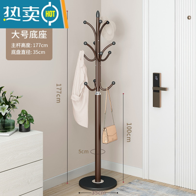 敬平大理石衣帽架落地挂衣架卧室置物架房间挂衣杆家用挂包晾衣服架子 古铜色[加厚加大35cm理石底座] 承重60kg晾晒架