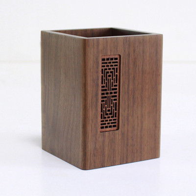 创意木质笔筒原木复古中国风笔桶竹子实木办公桌收纳盒礼品定制三维工匠BT01胡桃木+利