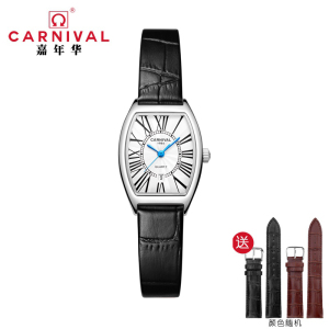 瑞士嘉年华CARNIVAL简约新款石英表 女士正品手表酒桶型女表进口机芯日历款防水数字刻度气质腕表8323L