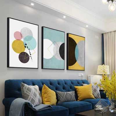 新房装饰画北欧客厅沙发背景墙装饰画墙画ins21多彩生活40*60适合2.5米左右墙面9mm薄板（喷绘黑边）整套三幅