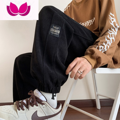 七斓裤子男款潮牌束脚运动裤宽松直筒休闲裤青少年大码灯芯绒卫裤