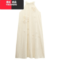 YIBUSHENG法式花朵挂脖连衣裙女季2024新款温柔风气质初恋裙度假中长裙子
