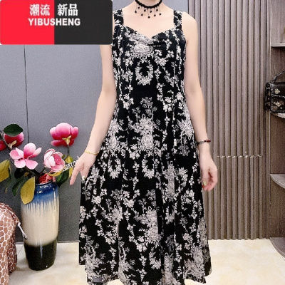 YIBUSHENG季女士裙子高级感吊带连衣裙气质显瘦百搭打底裙印花宽松大摆裙