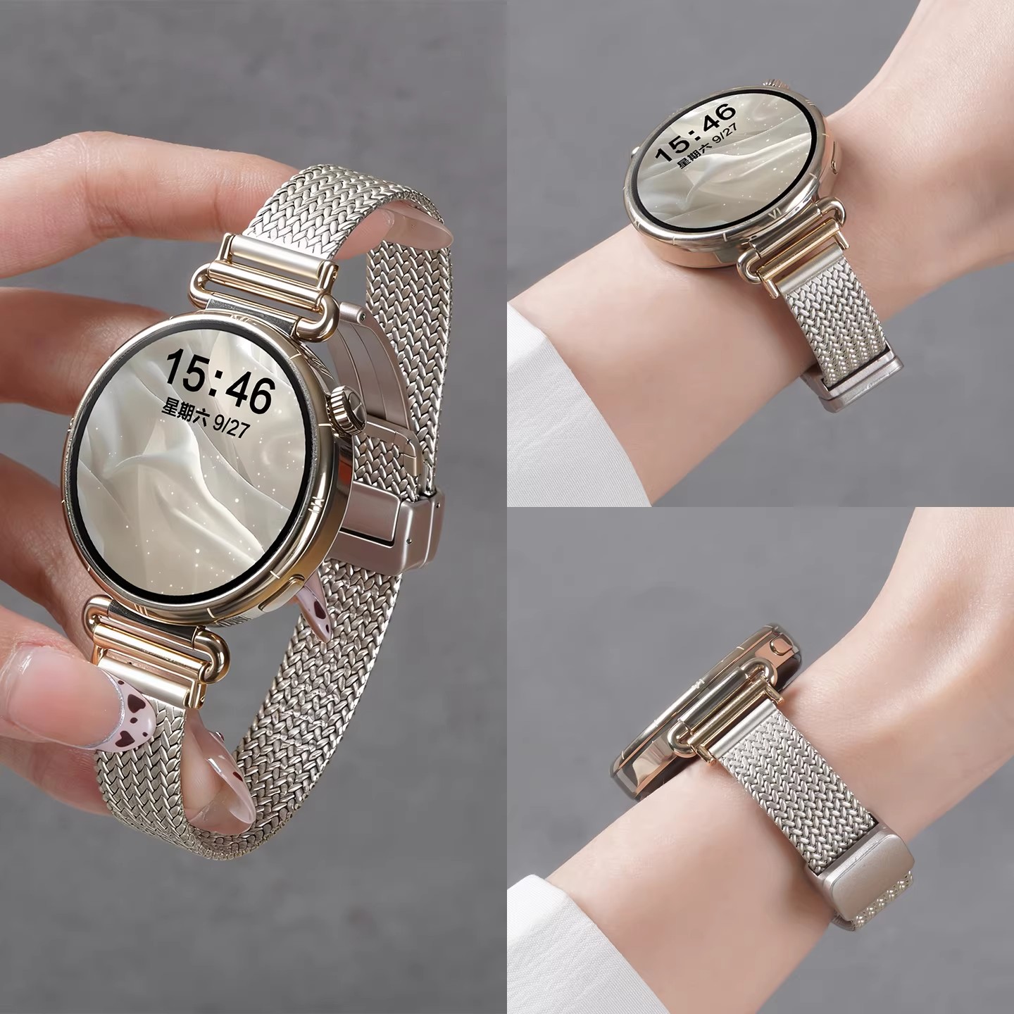 适用华为gt6手表gt5金属表带watch5高级麦穗款gt4女士磁吸扣watch4pro智能gt5pro表链女款gt3新