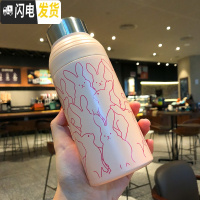 三维工匠韩版带吸管保温杯女ins原宿风简约文艺学生水杯子可爱超萌小仙女 粉色小兔350