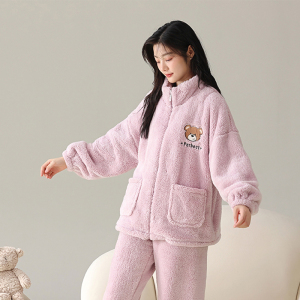花花公子珊瑚绒睡衣女士秋冬保暖家居服套装加绒加厚外穿2025新款