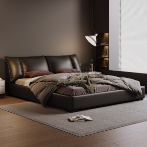 真皮大床轻奢头层牛皮床客厅主卧极简-卡尔适星耀