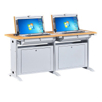 慧采云 办公家具培训桌电脑桌隐藏式翻转多媒体电教室中控学生机房电脑桌双人钢制办公桌