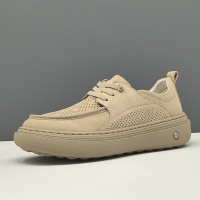 男生头层牛皮运动板鞋男款潮鞋真皮欧洲站小众夏季镂空透气休闲鞋