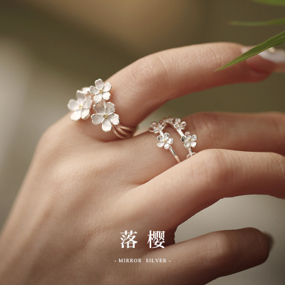 925纯银樱花多层戒指女指环韩系清新轻奢小众ins风个性时尚